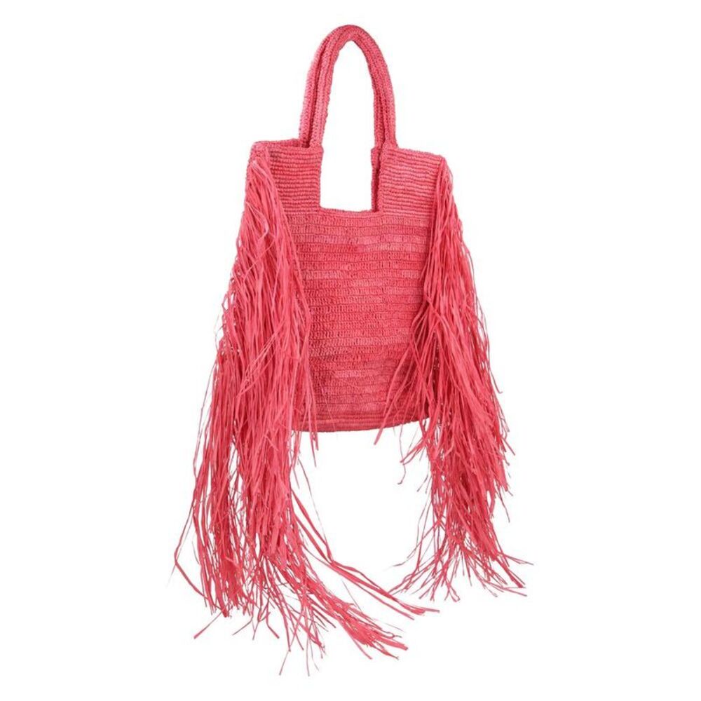 MADE FOR A WOMAN Artisanal Woven Raffia Tote Bag with Fringe Accent Women